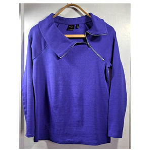 Rafaella Zipper Collar Sweater. Medium Long Sleeve in Royal Blue. Cotton Spandex
